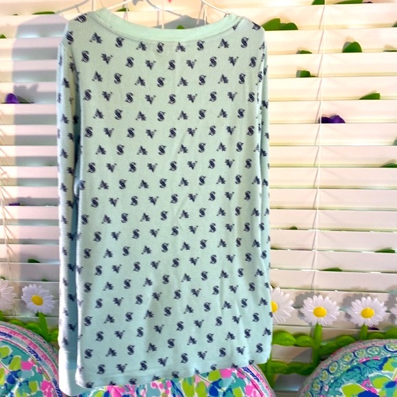 Victoria’s Secret green pajama top with navy blue VS logos - Picture 3 of 7